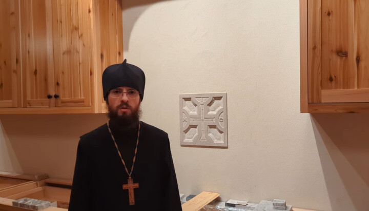 Abbot Gabriel speaks about progress on the new church. Photo: Holy Cross Monastery